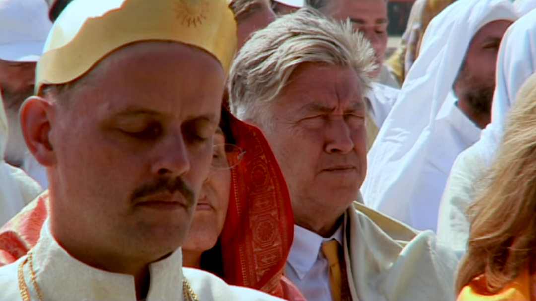 David Lynch taking part in trancendental meditation, still from 2016 documentary