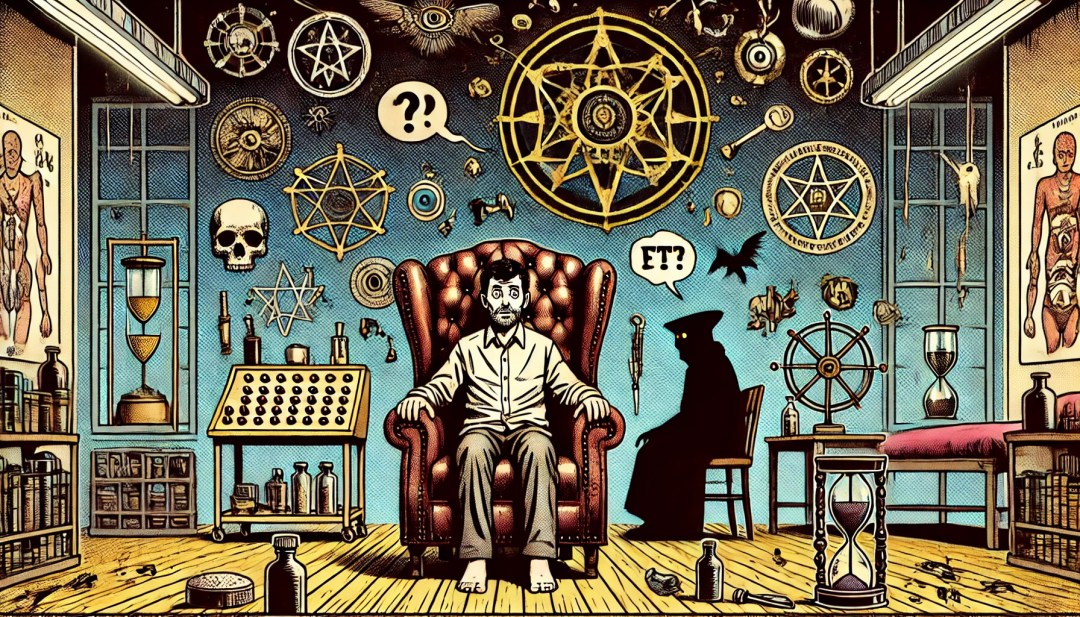 The image captures the dark and ominous atmosphere, highlighting the potential dangers of unconventional therapies.