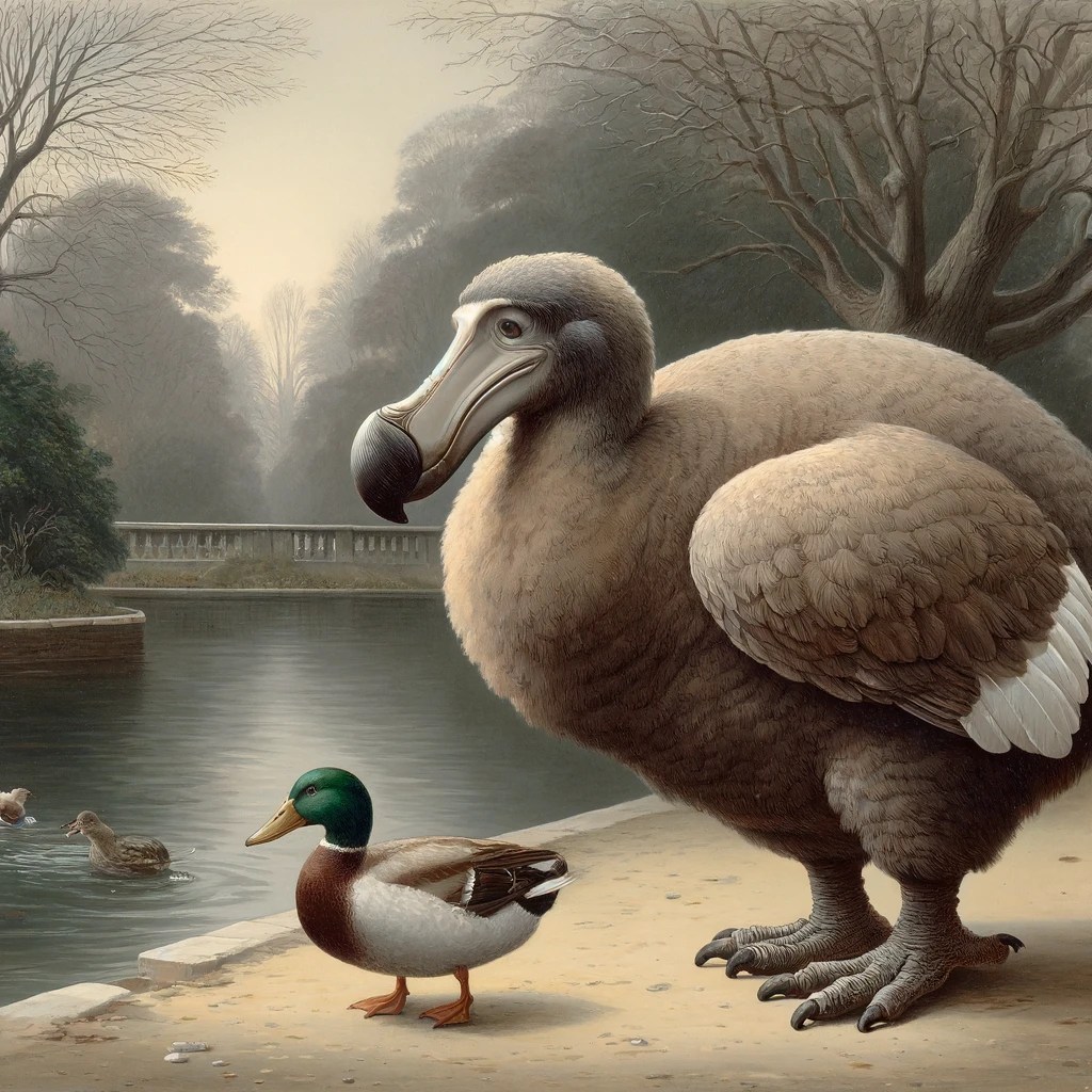 A dodo bird and a duck